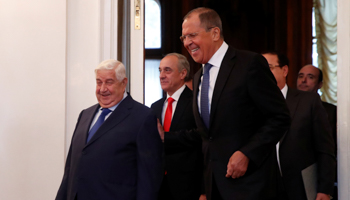 Russian Foreign Minister Sergei Lavrov and his Syrian counterpart Walid al-Muallem attend talks in Moscow, August 2018 (Reuters/Maxim Shemetov)