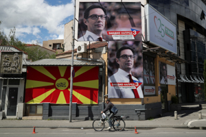 Posters of (then) President-elect Stevo Pendarovski, Skopje, May 6 (Reuters/Marko Djurica)