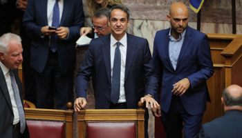 Prime Minister Kyriakos Mitsotakis at the swearing-in ceremony for newly elected parliamentarians, Athens, July 17 (Reuters/Alkis Konstantinidis)
