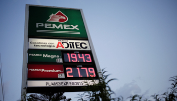 A sign of state-owned company Petroleos Mexicanos (PEMEX) shows their prices of the gasoline at a gas station in Monterrey, Mexico (Reuters/Daniel Becerril)
