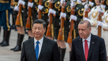 Turkish President Recep Tayyip Erdogan and China's President Xi Jinping at a welcome ceremony in Beijing, July 2, 2019 (Reuters/Roman Pilipey) 
