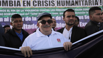 Former FARC leader Rodrigo Londono at a protest over activists' killings (Reuters/Luisa Gonzalez)