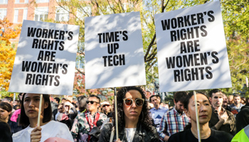 Google staffers protest across their offices after walking out as part of a global protest over workplace issues in New York (Reuters/Jeenah Moon)