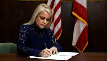Wanda Vazquez, former Secretary of Justice, is sworn in as Governor of Puerto Rico, August 7 (Reuters/Gabriella N. Baez)