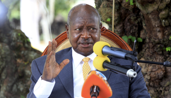 President Yoweri Museveni addresses the nation after the disputed 2016 election, February 21, 2016 (Reuters/James Akena)