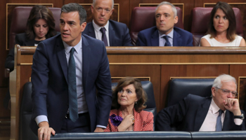 Spain's acting Prime Minister Pedro Sanchez votes during the final day of the investiture debate at the Parliament in Madrid, Spain (Reuters/Sergio Perez)