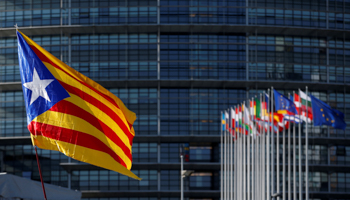 Estelada (Catalan separatist flag) flies in front of the European Parliament during a demonstration in Strasbourg, France, July 2 (Reuters/Vincent Kessler)