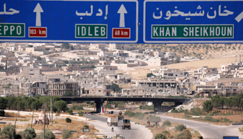 Road signs on the route into Khan Sheikhoun, August 24 (Reuters/Omar Sanadiki)