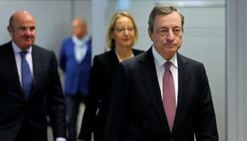 European Central Bank (ECB) President Mario Draghi arrives at a news conference on the outcome of the meeting of the Governing Council, in Frankfurt, Germany, September 12 (Reuters/Ralph Orlowski)