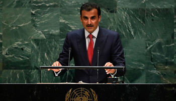 Qatar's Emir Sheikh Tamim bin Hamad al-Thani addresses the 74th session of the United Nations General Assembly at UN headquarters in New York City, US, September 24 (Reuters/Lucas Jackson)