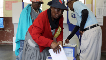 An elderly voter casts her ballot at a polling station, during South Africa's parliamentary and provincial elections in Seshego, South Africa, May 8 (Reuters/Marius Bosch)