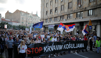 A protest against Serbian President Aleksandar Vucic and his government in Belgrade, May 25 (Reuters/Marko Djurica)