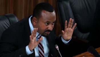 Prime Minister Abiy Ahmed addresses parliament, Addis Ababa, Ethiopia, October 22 (Reuters/Tiksa Negeri)