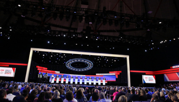 Twelve Democratic presidential candidates participate in the fourth US Democratic presidential candidates 2020 election debate at Otterbein University in Westerville, Ohio, October 15 (Reuters/Shannon Stapleton)