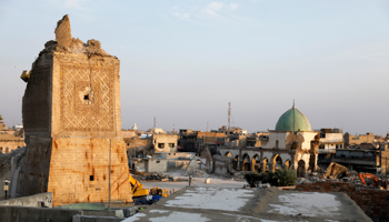 Al-Nouri mosque, where Islamic State leader Abu Bakr al-Baghdadi declared his caliphate back in 2014, in the old city of Mosul, Iraq, October 27 (Reuters/Abdullah Rashid)