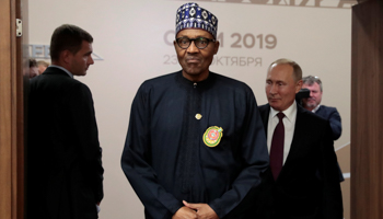 Nigerian President Muhammadu Buhari and Russian President Vladimir Putin meet on the sidelines of the Russia-Africa Summit and Economic Forum in Sochi, Russia, October 23, 2019 (Reuters/Sergei Chirikov)