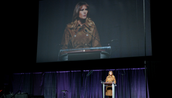 US First Lady Melania Trump speaks at a youth summit on opioid awareness at the UMBC Event Center in Baltimore, Maryland, November 26 (Reuters/Erin Scott)