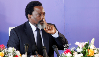 Former President Joseph Kabila addresses a press conference, January 26, 2018 (Reuters/Kenny Katombe)