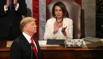 Speaker of the House Nancy Pelosi applauds US President Donald Trump during his second State of the Union address (Reuters/Leah Millis)