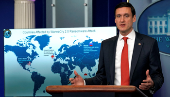Tom Bossert, homeland security adviser to President Donald Trump, holds a press briefing to publicly blame North Korea for unleashing the so-called WannaCry cyber attack at the White House in Washington, US, December 19, 2017 (Reuters/Kevin Lamarque)