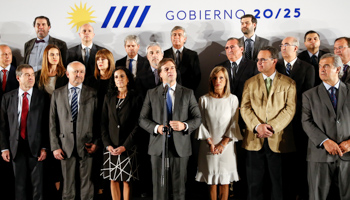 Uruguay’s President-elect Luis Lacalle Pou (centre) with his cabinet (Reuters/Mariana Greif)