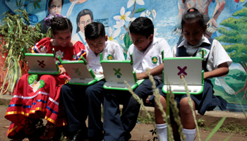Primary schoolchildren using their school laptops in Nicaragua (Reuters/Oswaldo Rivas)