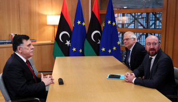 Libya's UN-recognised Prime Minister Fayez al-Sarraj meets European Council President Charles Michel and EU High Representative for Foreign Affairs and Security Policy Josep Borrell in Brussels, Belgium January 8, 2020 (Reuters/Francisco Seco)