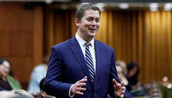 Conservative Party leader Andrew Scheer announces that he is stepping down as party leader in the House of Commons on Parliament Hill in Ottawa, December 12, 2019 (Reuters/Blair Gable)