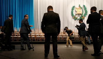 Guatemala's President-elect Alejandro Giammattei attends a rehearsal for his inauguration at the Teatro Nacional in Guatemala City, Guatemala, January 13 (Reuters/Luis Echeverria)