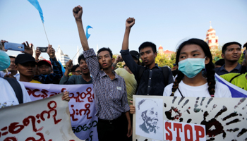 Students protesting for peace in Myanmar (Reuters/Ann Wang)