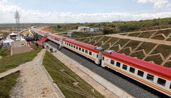 A train on the Standard Gauge Railway line in Kimuka, Kenya, October 2019 (Reuters/Thomas Mukoya)