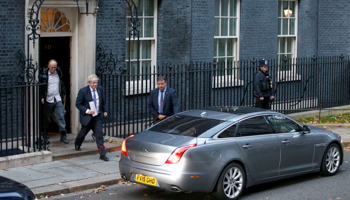 Britain's Prime Minister Boris Johnson and Dominic Cummings, special advisor for Britain's Prime Minister leave Downing Street to head for the Houses of Parliament in London, October 28, 2019 (Reuters/Henry Nicholls)