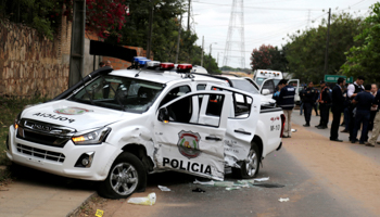 The police van from which drug trafficker Jorge Samudio was freed by accomplices (Reuters/Jorge Adorno)