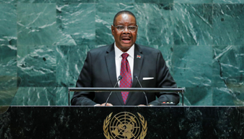 Malawi's President Arthur Peter Mutharika addresses the 74th session of the UN General Assembly, New York, September 26, 2019 (Reuters/Eduardo Munoz)