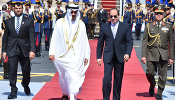 Egyptian President Abdel Fattah al-Sisi meets Abu Dhabi's Crown Prince Sheikh Mohammed bin Zayed al-Nahyan in Alexandria, March 2019 (Reuters/Egyptian Presidency)