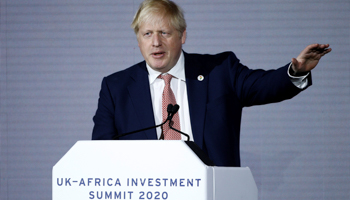 UK Prime Minister Boris Johnson speaking at the UK-Africa Investment Summit in London, January 20, 2020 (Reuters/Henry Nicholls)