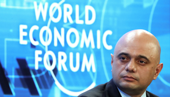 Britain's Chancellor of the Exchequer Sajid Javid attends a session during the World Economic Forum (WEF) annual meeting in Davos, Switzerland, January 22. (Reuters/Denis Balibouse)