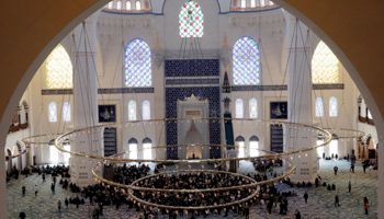 The interior of the newly opened Grand Camlica Mosque in Istanbul, May 3, 2019 (Reuters/Murad Sezer)