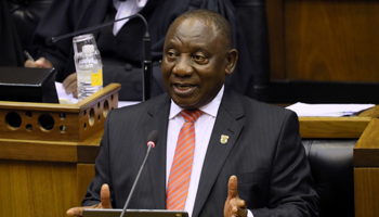 President Cyril Ramaphosa delivers his State of the Nation Address at parliament in Cape Town, February 13 (Reuters/Sumaya Hisham)