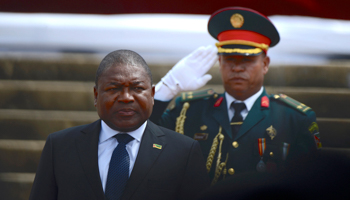 Mozambique's President Filipe Nyusi is saluted as he is sworn-in for a second term in Maputo, Mozambique, January 15 (Reuters/Grant Lee Neuenburg)