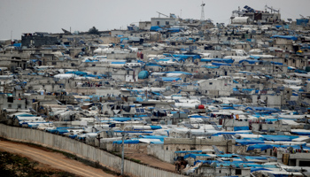 Tents housing internally displaced people in Idlib Governorate on the Syrian side of the Turkish border zone, February 24 (Reuters/Umit Bektas)