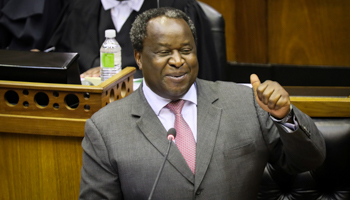 South African Finance Minister Tito Mboweni as he delivers the 2020 Budget Speech at Parliament in Cape Town, February 26 (Reuters/Sumaya Hisham)