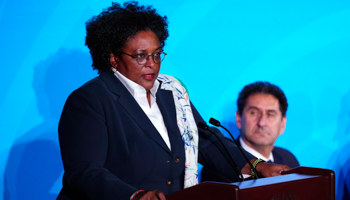 Barbados Prime Minister Mia Mottley speaking at the UN Climate Action Summit (Reuters/Carlo Allegri)