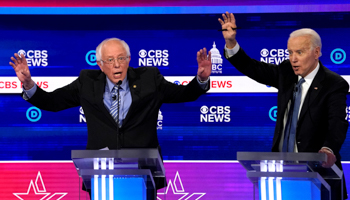Democratic 2020 US presidential candidates Senator Bernie Sanders and former Vice President Joe Biden (Reuters/Jonathan Ernst)