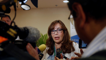 Yeidckol Polevnsky, talks to the media in Puerto Vallarta, Jalisco (Reuters/Carlos Jasso)