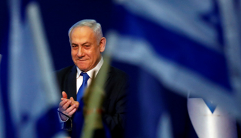 Prime Minister Binyamin Netanyahu appears after the announcement of exit polls the March 2 election (Reuters/Amir Cohen)