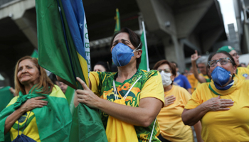 Supporters of President Jair Bolsonaro demonstrating in Sao Paulo yesterday (Reuters/Amanda Perobelli)