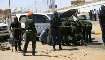 Security forces begin investigations following the attack on Prime Minister Abdalla Hamdok's convoy, Khartoum, March 9 (Reuters/Mohamed Nureldin Abdallah)