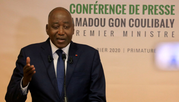 Ivory Coast Prime Minister Amadou Gon Coulibaly speaks during a news conference in Abidjan, February 20 (Reuters/Thierry Gouegnon)