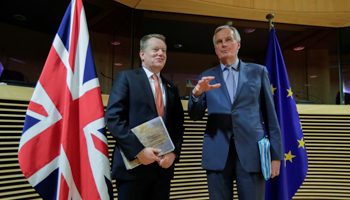 European Union chief Brexit negotiator Michel Barnier and British Prime Minister's Europe adviser David Frost (Reuters/Oliver Hoslet)